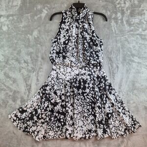 Just Taylor Dress 6 Black White Floral Halter‎ Neck Sleeveless Elegant Cocktail